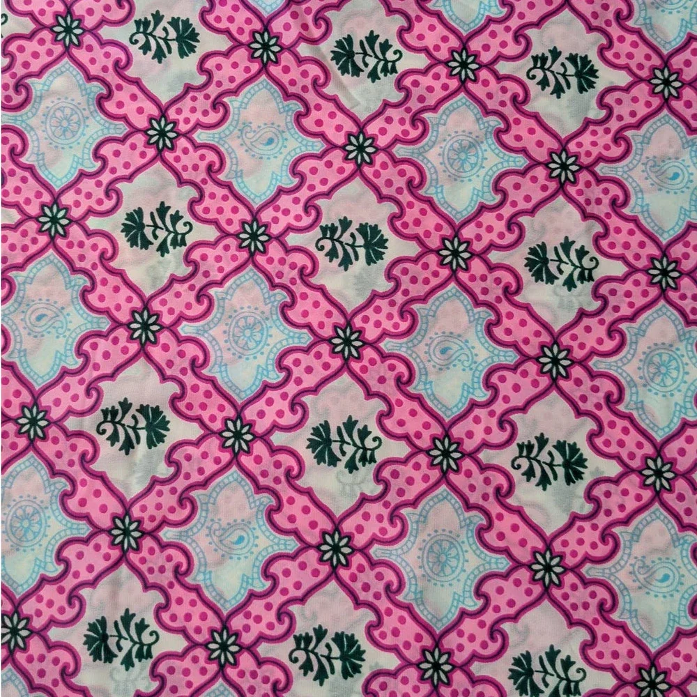 Vintage‎ 60's Psychedelic Fabric, Funky Pink Blue Green Demask, 40
